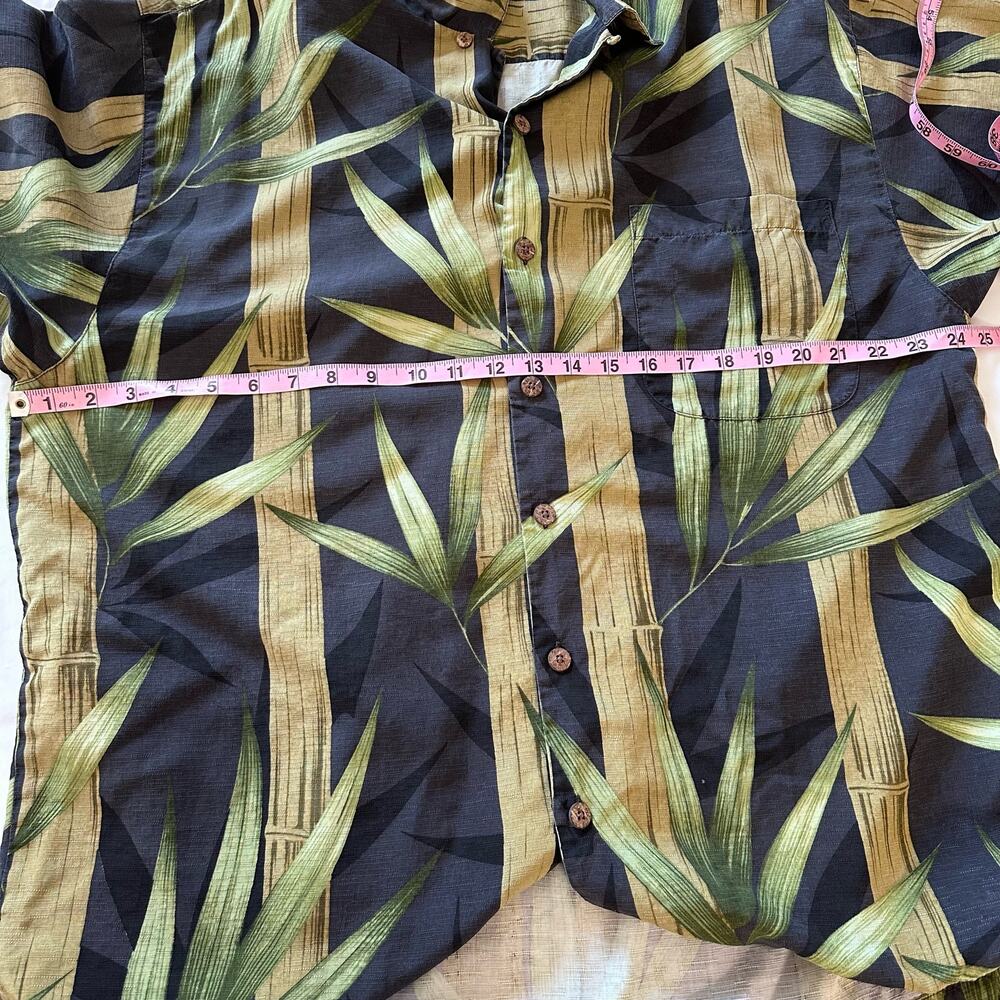Tommy Bahama Men's L Blue Green 100% Silk Shirt Bamboo Short Sleeve - Picture 5 of 6